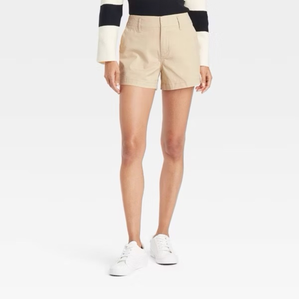 A New Day High Waisted Stretch Pocket Chino Cargo Canvas Shorts in Tan Size 4